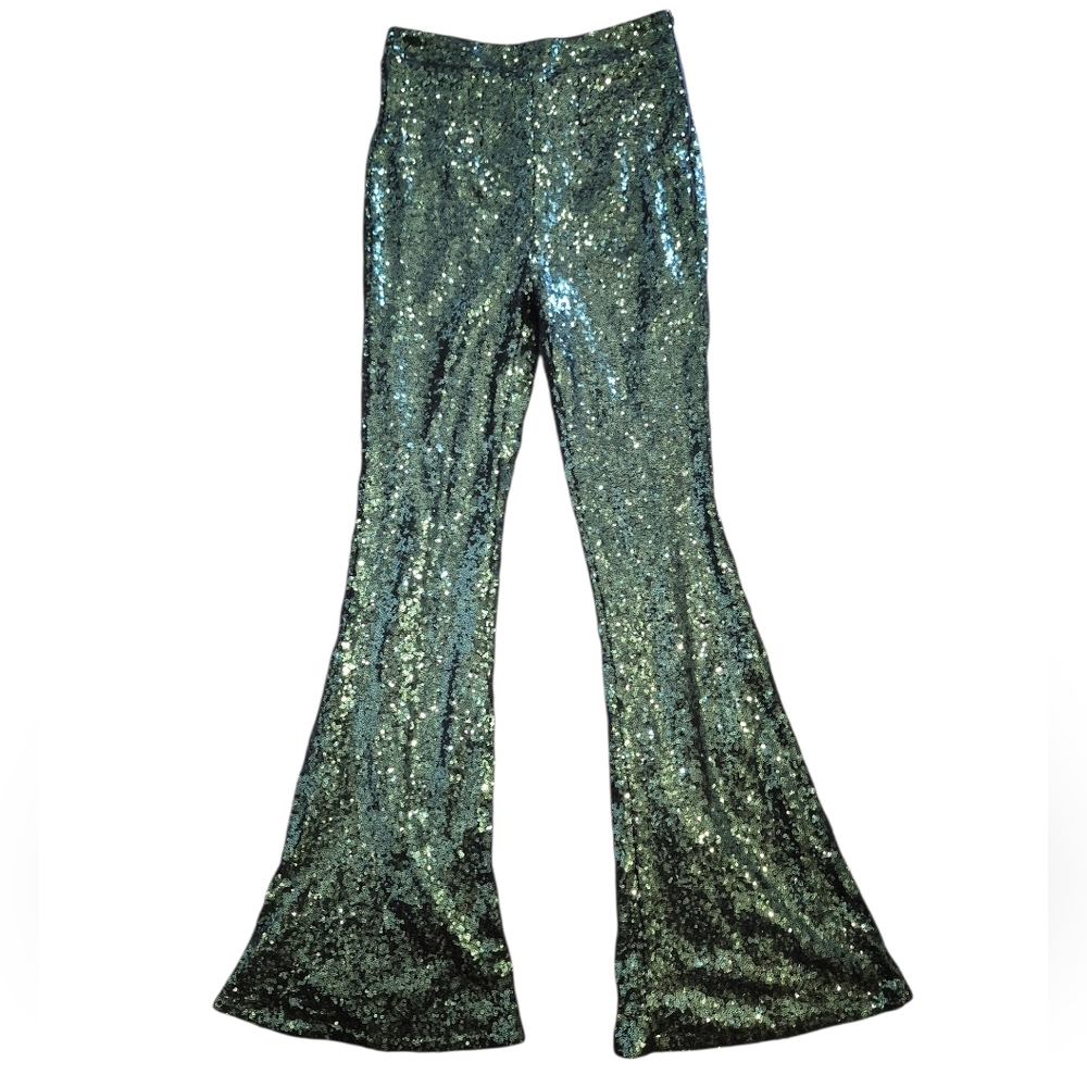 Windsor Mermaid Green Sequin Wide Flare Leg Pants Women's Size Small